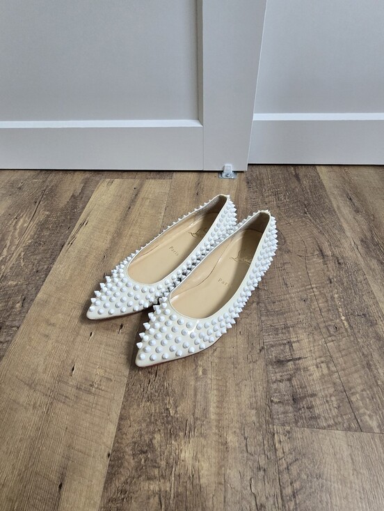 Christian Louboutin Shoes - Christian Louboutin Pigalle Spikes Cream/white Flats Womens Size 36